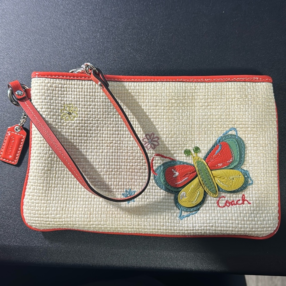 Coach straw wristlet